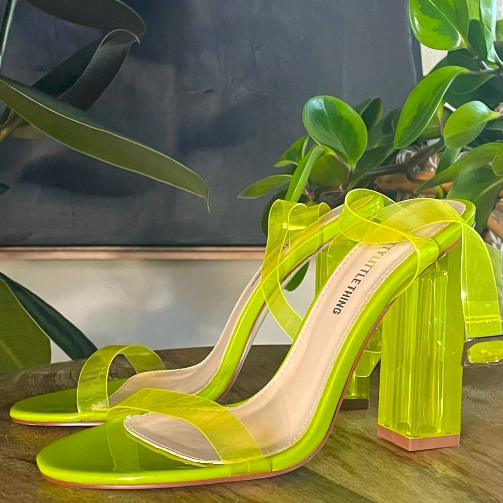 Pretty Little Thing Lime Clear Strappy Heel - Alia-1 Lime/Perspex